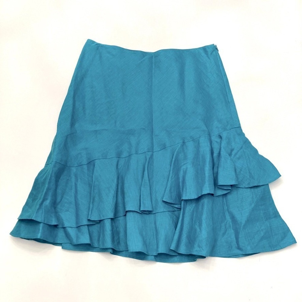 Ann‎ Taylor Linen Skirt Aqua Teal Blue Women's 6 Ruffled Lined